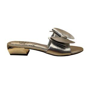 Fifi Women’s Silver Leather Bow Open Toe Chromed Accent Sandals Size US9/EU39